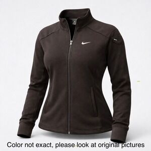Nike Fit Dry Espresso Brown Full Zip Running Jacket Women XL Thumbholes Pocket